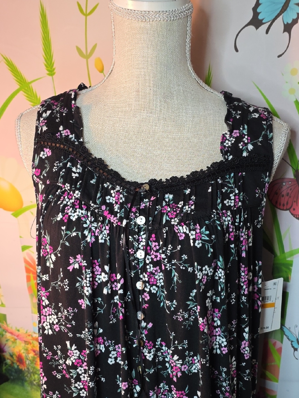 Eileen West Black Model With Lovely Floral Nightgown In Numerous Sizes - Picture 5 of 8